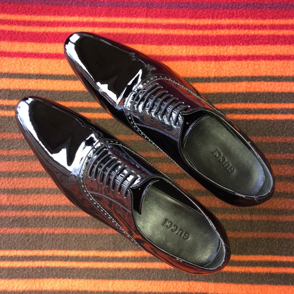 Gucci Men Black Patent Leather Lace-up (US 8)